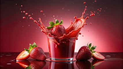 Sticker - Strawberry juice splash isolated on background, strawberry, juice, splash, isolated,background, red, fruit, refreshing