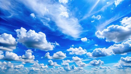 Canvas Print - Vibrant blue sky filled with fluffy white clouds, sky, clouds, fluffy, white, blue, vibrant, clear, weather, nature