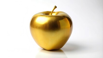 A shiny golden apple on a white background, golden, apple, fruit, shiny, metallic, luxury, exquisite, precious, isolated