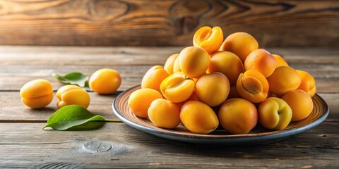 Sticker - Plate of yellow ripe apricots , apricots, fruit, food, fresh, healthy, sweet, ripe, yellow, plate, bowl, juicy, tasty, snack