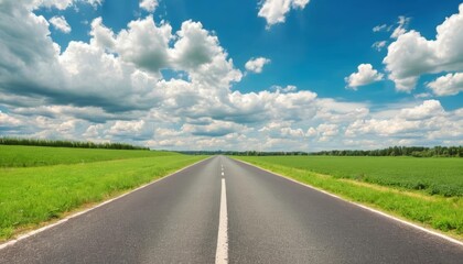  A serene country road under a beautiful sky