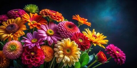 Poster - Vibrant flowers contrasted against a dark background, floral, vibrant, dark, contrast, petals, nature, bloom, beauty