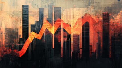 Poster - A financial graph showing a bullish trend, overlaid on a background of skyscrapers, symbolizing strong economic performance.