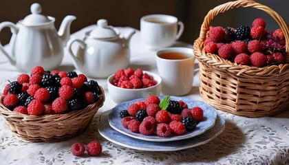  Deliciously inviting berries and tea setting