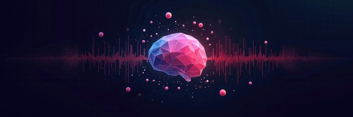 A vibrant, digital representation of a brain with sound waves, symbolizing the fusion of neuroscience and technology in innovation and creativity.