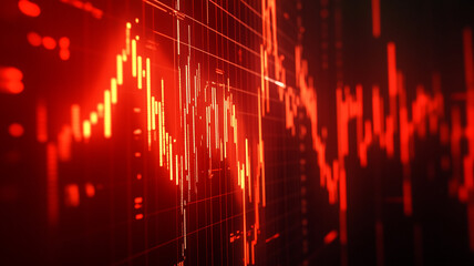 Poster - Dynamic fluctuations of a mesmerizing red waveform display radiating energy in a darkened digital environment
