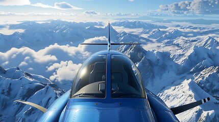 Overlooking mountains in a blue jet