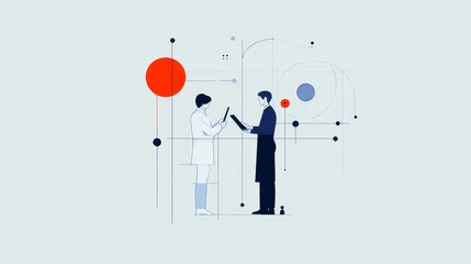 Canvas Print - Business Collaboration: Two People Discussing Project Plans on Tablets - Two people standing side-by-side, looking at each other, holding tablets, discussing project plans, collaboration, teamwork, bu