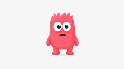 Sticker - Cute Pink Monster Character with Big Eyes and Worried Expression