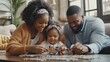 © Jo - A family of three, a man, a woman and a child, are playing with a jigsaw puzzle