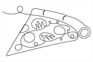 Wall Mural - Continuous single one line drawing of delicious sliced cheese pizza design outline vector illustration