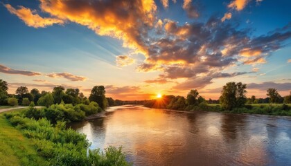 Wall Mural -  Glorious sunset over serene river