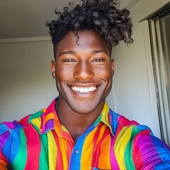 Wall Mural - A man with curly hair smiles at the camera