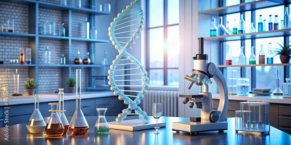 DNA Double Helix and Microscope in a Laboratory Setting, science ...
