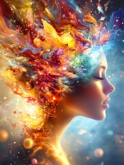 Poster - Woman with Colorful Flames for Hair.