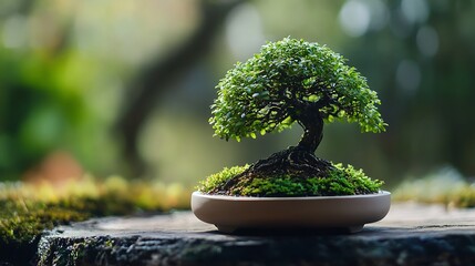 Poster - Bonsai Tree on a Mossy Stump