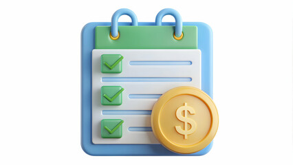 3D Icon as Budget sheet and tax icon concept as A budget sheet paired with a tax icon representing financial budgeting and tax considerations ideal for clean and isolated vector designs. isolated whit