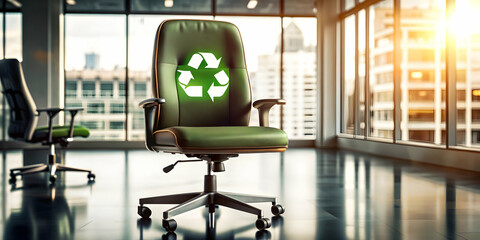 Wall Mural - 3D Icon as Eco friendly office chair and stock exchange symbol concept as An eco friendly office chair paired with a stock exchange symbol symbolizing sustainable office practices and business finance