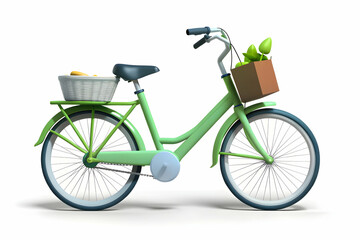 Wall Mural - 3D Icon as Electric bike and grocery bag concept as An electric bike paired with a grocery bag symbolizing eco friendly transportation and sustainable shopping habits ideal for isolated vector designs