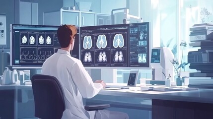 Poster - Doctor Analyzing Scans.