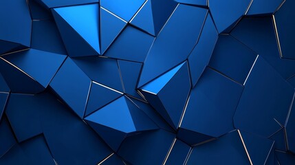 Poster - Abstract Blue Geometric Background with Gold Accents - A striking image of blue geometric shapes with gold accents, representing innovation, technology, and modern design. The pattern creates a sense 