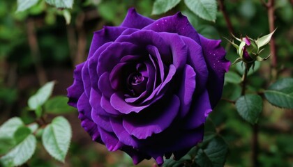 Wall Mural -  Elegance in Bloom  A single purple rose in a lush garden