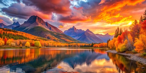 Mountain Lake Reflection in Autumn Colors, Mountains, Autumn, Landscape, Nature