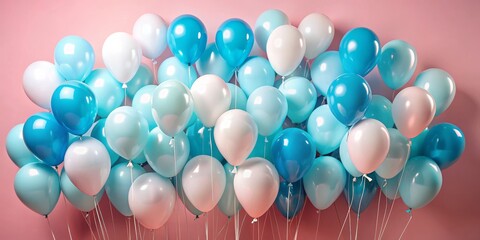 Wall Mural - Pastel Balloons on Pink Background, Blue , White , Balloons , Party