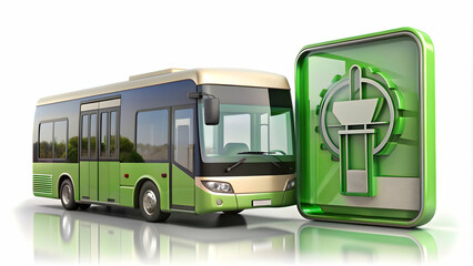 Wall Mural - 3D Icon as Hybrid bus and office icon concept as A hybrid bus paired with an office icon representing sustainable public transportation and corporate infrastructure perfect for isolated vector designs