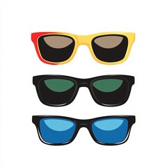 240805 188. A simple vector icon illustration depicting the group of polarized sunglasses items at center for a website isolated white background