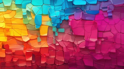 Poster - A stylized pixel art illustration of a series of cracks forming a pattern on a colorful, pixelated wall