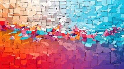 Poster - A stylized pixel art illustration of a series of cracks forming a pattern on a colorful, pixelated wall