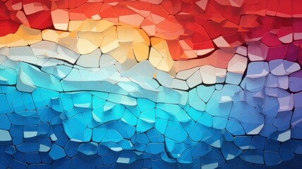 Poster - A stylized pixel art illustration of a series of cracks forming a pattern on a colorful, pixelated wall