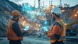© Boy photographer - Mining the Future: Engineers utilize digital tablets with augmented reality at a modern quarry, showcasing technology's impact on industry and resource management.