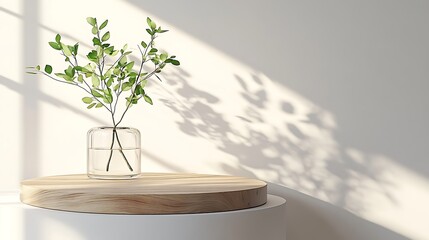 Canvas Print - Green Plant in a Glass Vase on a Wooden Tabletop