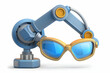 © HaJung - 3D Icon as Safety goggles and robotic arm concept as Safety goggles paired with a robotic arm representing the emphasis on protective eyewear in automated manufacturing processes perfect for isolated