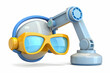 © HaJung - 3D Icon as Safety goggles and robotic arm concept as Safety goggles paired with a robotic arm representing the emphasis on protective eyewear in automated manufacturing processes perfect for isolated