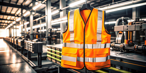 3d icon as safety vest and assembly line concept as a safety vest paired with an assembly line symbo