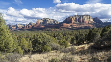 Red Rock Formations and Pine Trees in Sedona, Arizona