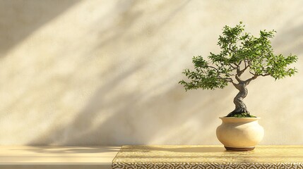 Sticker - Bonsai Tree on a Table Against a Wall