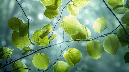 Wall Mural - green leaves bathed in soft sunlight, creating a peaceful and serene scene