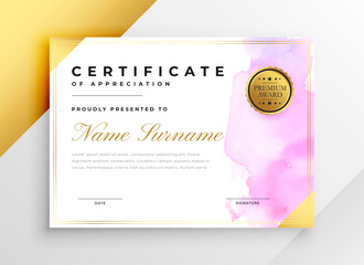 Wall Mural - eye catching diploma of appreciation template with watercolor effect