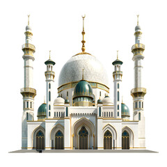 Mosque with Islamic architecture on transparent background