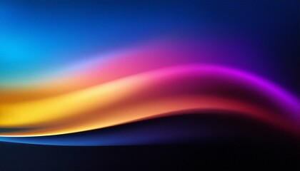 Wall Mural - Grainy gradient background blue pink yellow abstract glowing color wave black dark backdrop