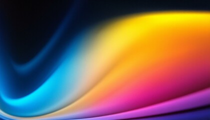 Wall Mural - Grainy gradient background blue pink yellow abstract glowing color wave black dark backdrop