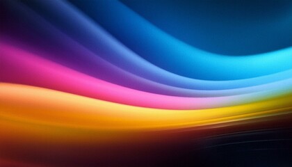 Wall Mural - Grainy gradient background blue pink yellow abstract glowing color wave black dark backdrop