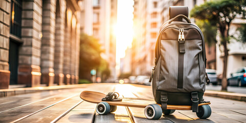 Photo Realistic as Electric skateboard and headphones concept as An electric skateboard paired with headphones symbolizing modern eco friendly transportation and entertainment ideal for isolated vecto