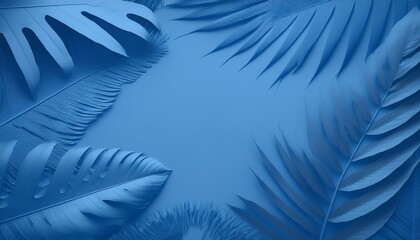 Wall Mural - 3d render Collection of tropical leaves,foliage plant in pastel blue color with space background