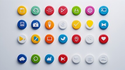 Poster - Carefully Arranged Colorful Icons on a Clean Bright and Minimalist Light Background with Ample Copy Space for Design or Technology Concepts