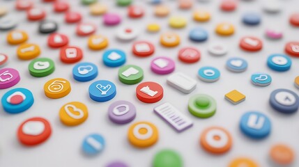 Poster - A neat and organized arrangement of various colorful icons displayed on a clean light background with ample copy space suitable for design branding and digital interface applications